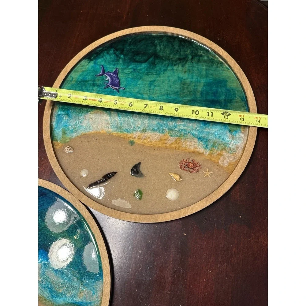 Handmade Resin Beach Tray Ocean Vibes ‎ Epoxy Art   Decor Lot Of 3